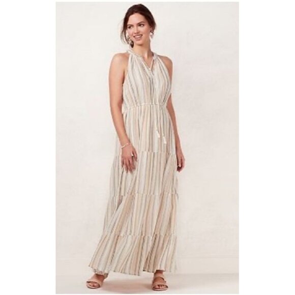 LC Lauren Conrad Dresses & Skirts - NWT LC Lauren Conrad Neutral Stripe Lined Halter Maxi Dress Womens Large